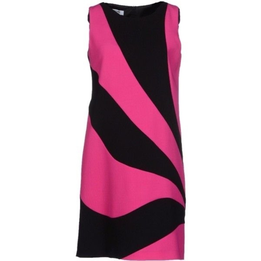 Moschino Cheap and Chic Pink Black Swirl Virgin Wool Shift Dress USA 12